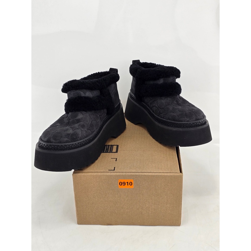 Coach Kellie Platform Bootie Womens Size 8 Black Signature Shearling - Excellent
